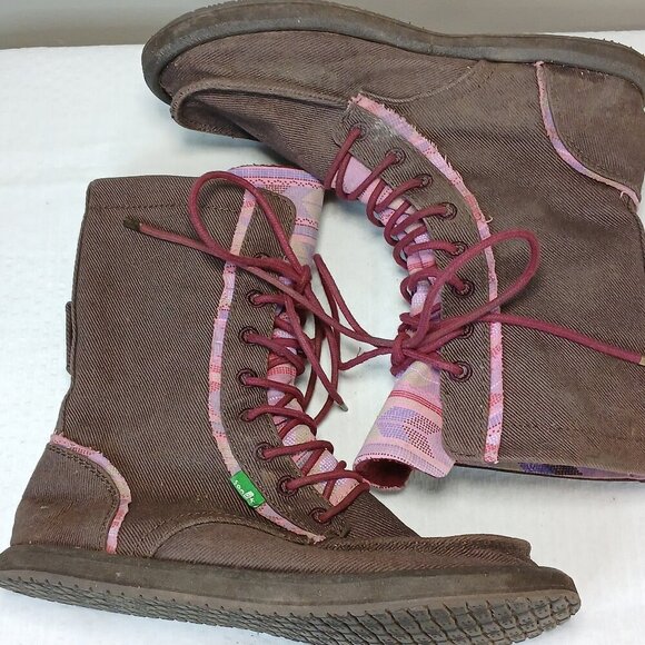 SANUK SIDEWALK SURFER STEVIE BOOTS, CANVAS BROWN WOMENS SIZE 6 - Picture 3 of 10